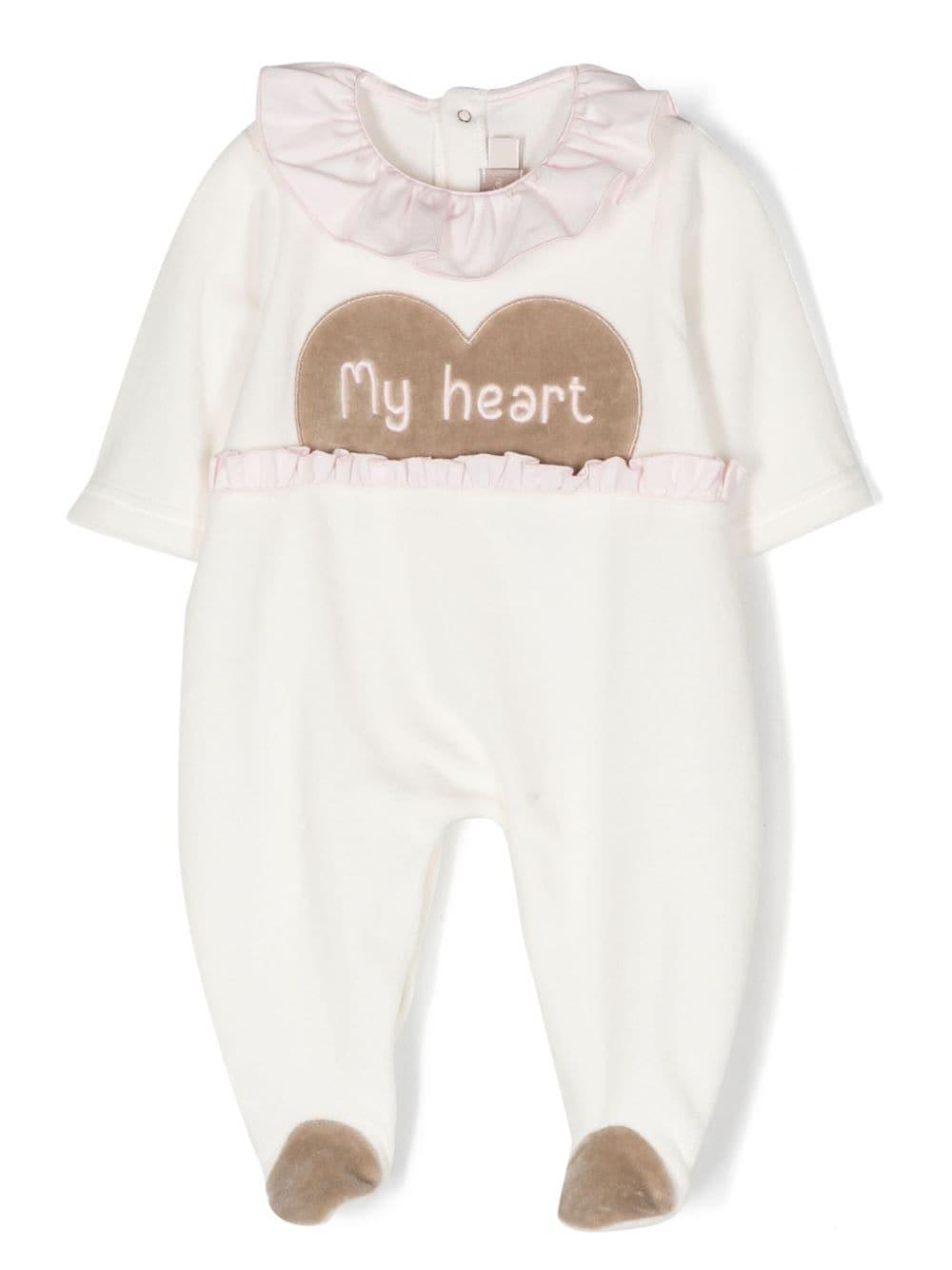 Tutina bianco latte e multicolor neonata con ricamo