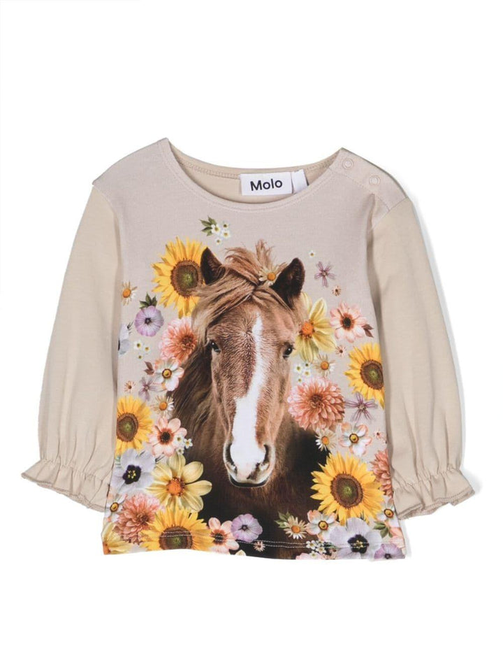 T-shirt marrone chiara neonata con stampa