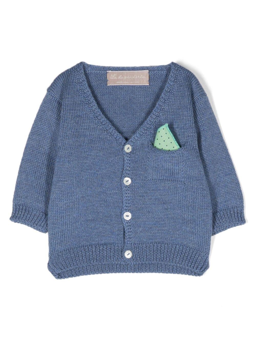 Cardigan blu polvere neonato con pochette