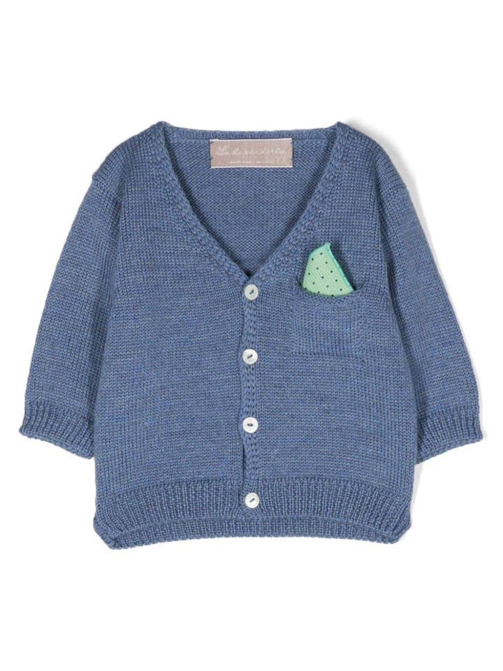 Cardigan blu polvere neonato con pochette