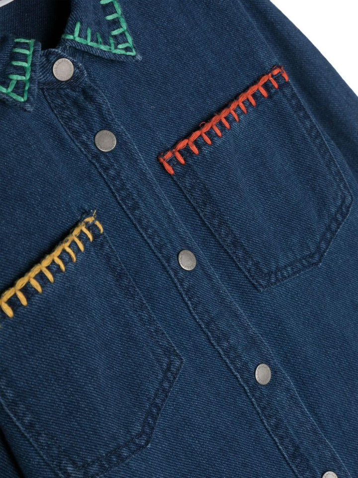 Camicia indaco e multicolor bambina con applicazione