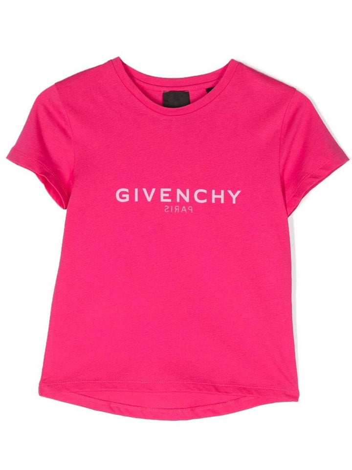 T-shirt fucsia bambina con logo bianco stampato H15329 49N Givenchy Kids 
