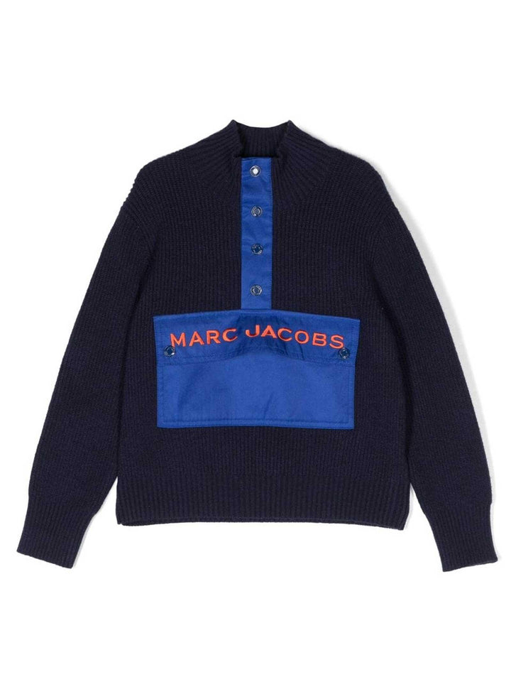 Maglione blu bambino con tasca frontale W25627 85T Marc Jacobs Kids 