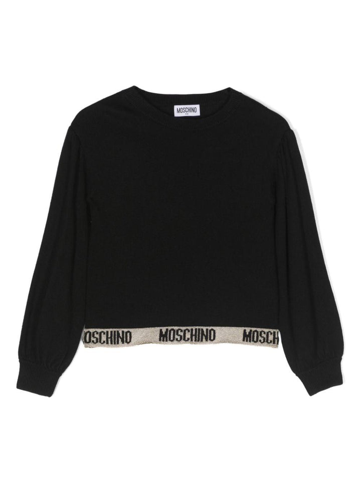 Maglione nero bambina con logo