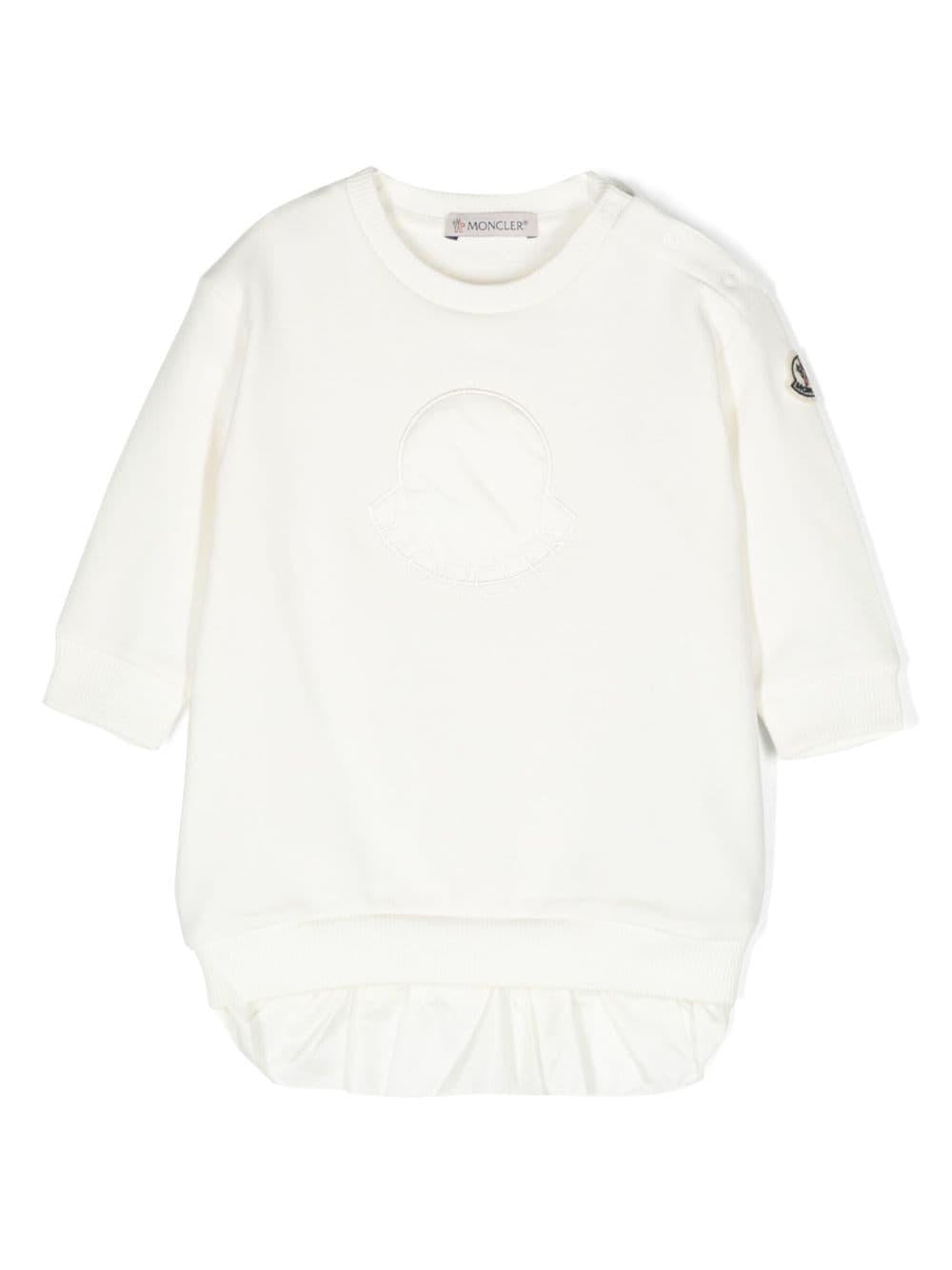 Abito bianco neonata con maniche lunghe e logo applicato 8I0000689A23 034 Moncler Kids 