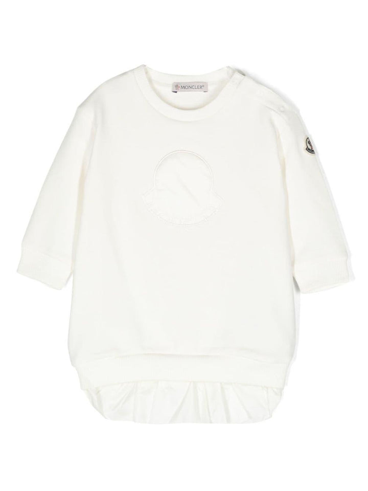 Abito bianco neonata con maniche lunghe e logo applicato 8I0000689A23 034 Moncler Kids 